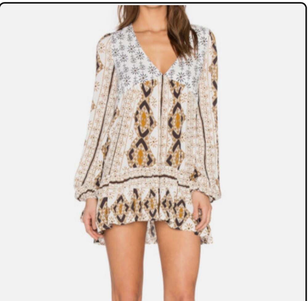 Free People Boho Down By The Bay Tunic Top Mini Dress in Ivory Combo L